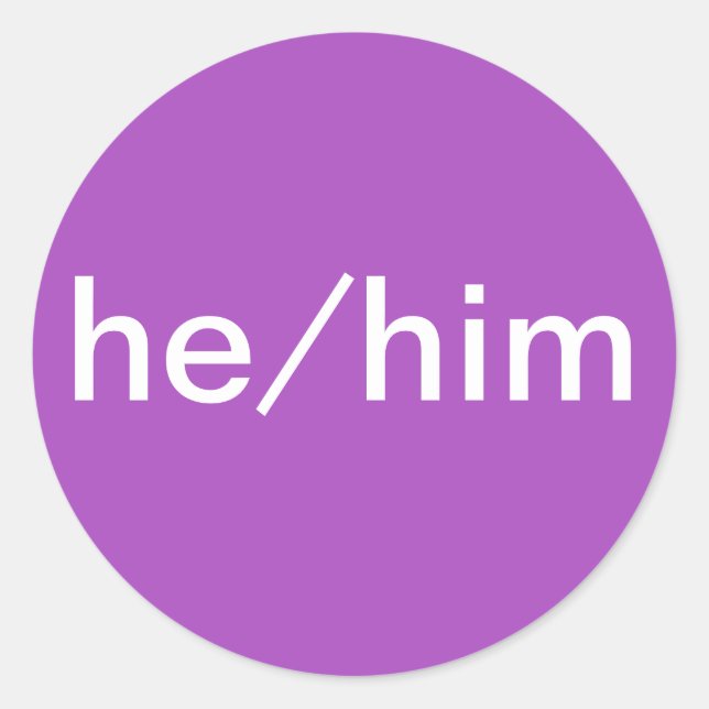 He/Him Pronoun Sticker for nametags (Front)