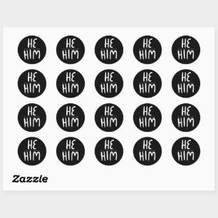 HE / HIM Pronouns Black Handlettering Set of   Classic Round Sticker