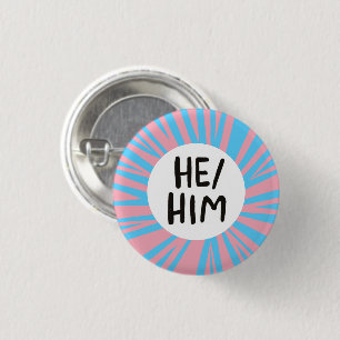 HE/HIM Pronouns Colorful Trans Flag Pink Blue 3 Cm Round Badge
