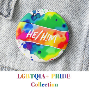 He/Him Pronouns Pride Watercolor Rainbow 6 Cm Round Badge