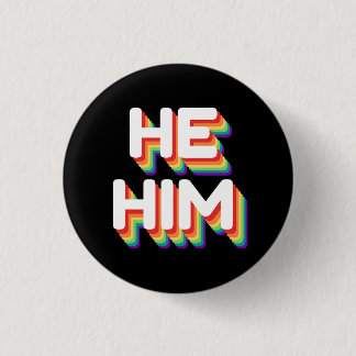 He/Him Pronouns Rainbow 3D Retro 3 Cm Round Badge