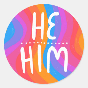 HE/HIM Pronouns Rainbow Handlettering Sheet of  Classic Round Sticker