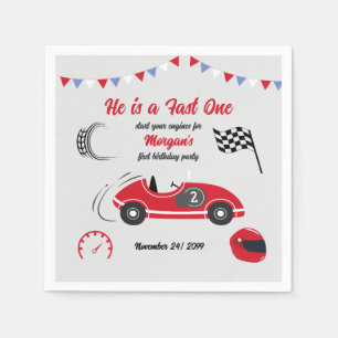He is a Fast One Festive Red Race Car Birthday Napkin