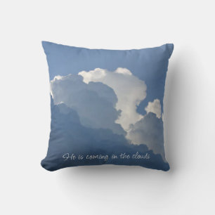 He is Coming in the Clouds Christian Quote Cushion