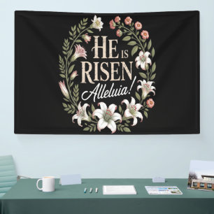 He Is Risen Alleluia Floral Christian Easter Banner