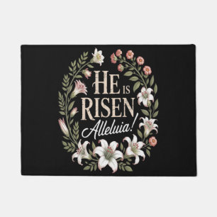 He Is Risen Alleluia Floral Christian Easter Doormat