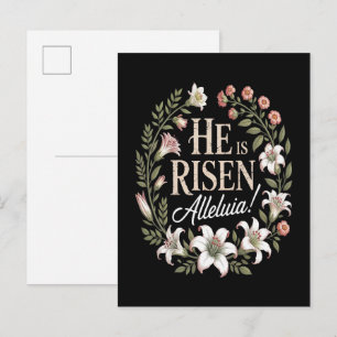 He Is Risen Alleluia Floral Christian Easter Invitation Postcard