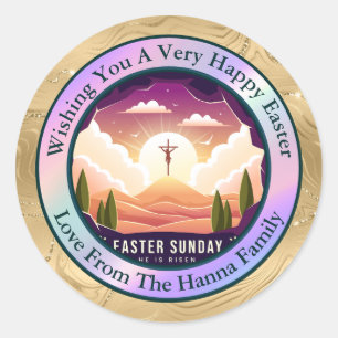 He is Risen and Celebration of Resurrection Sunday Classic Round Sticker