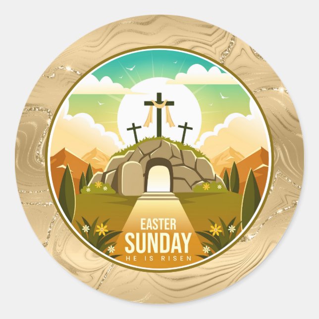 He is Risen and Celebration of Resurrection Sunday Classic Round Sticker (Front)