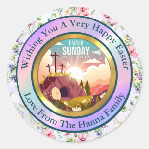 He is Risen and Celebration of Resurrection Sunday Classic Round Sticker