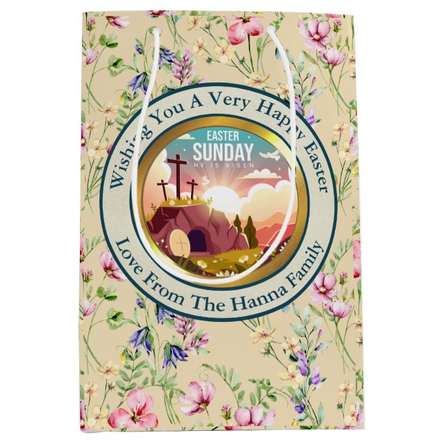 He is Risen and Celebration of Resurrection Sunday Medium Gift Bag (Front)