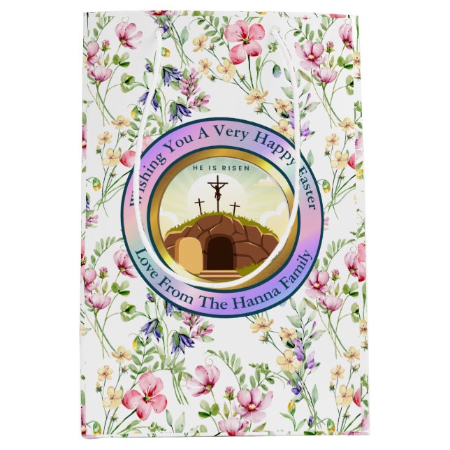 He is Risen and Celebration of Resurrection Sunday Medium Gift Bag (Front)