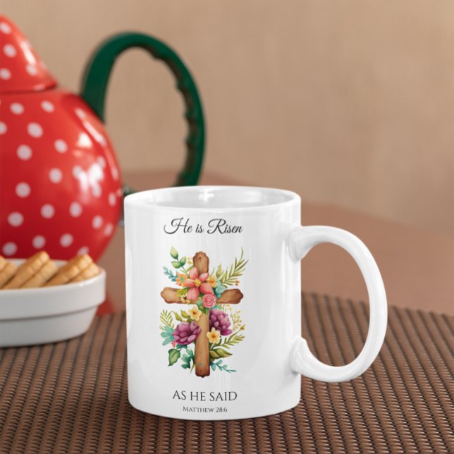 He Is Risen As He Said Easter Floral Cross Coffee Mug (Creator Uploaded)