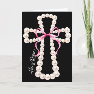 He Is Risen Beads Coquette Bow Easter Jesus Christ Card