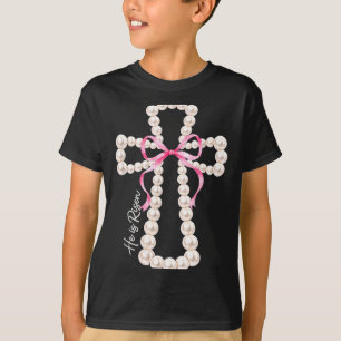 He Is Risen Beads Coquette Bow Easter Jesus Christ T-Shirt
