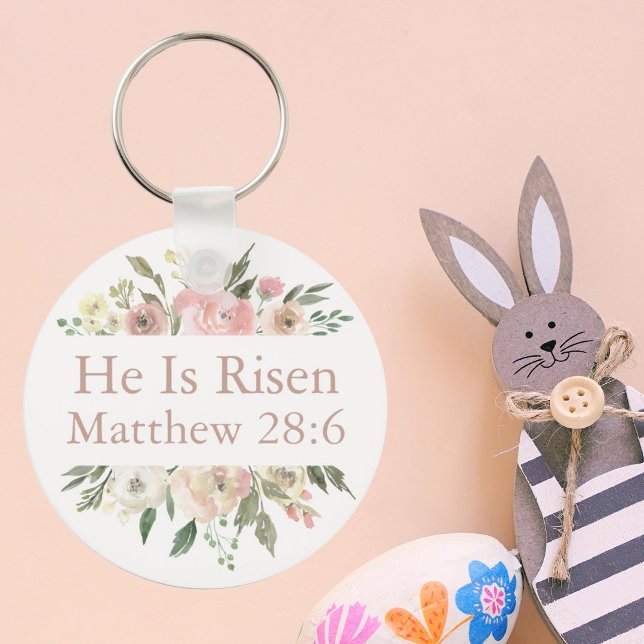 He is Risen Beautiful Pink Floral Bible Verse Key Ring (Creator Uploaded)