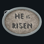 He is Risen - belt buckle<br><div class="desc">He is Risen, written on stone, like the stone that was rolled aside to reveal the tomb was empty.</div>