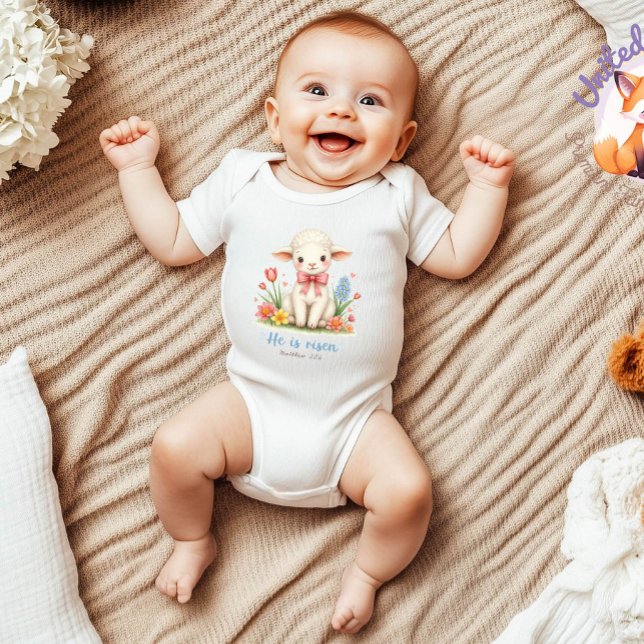 He Is Risen, Bible Verse, Religious Easter Baby Baby Bodysuit (Creator Uploaded)