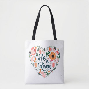 He is Risen Boho Christian Heart Motif Inspiration Tote Bag