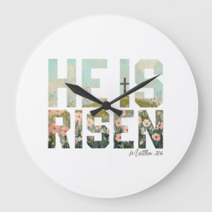 He is Risen Boho Easter Christian Jesus Large Clock