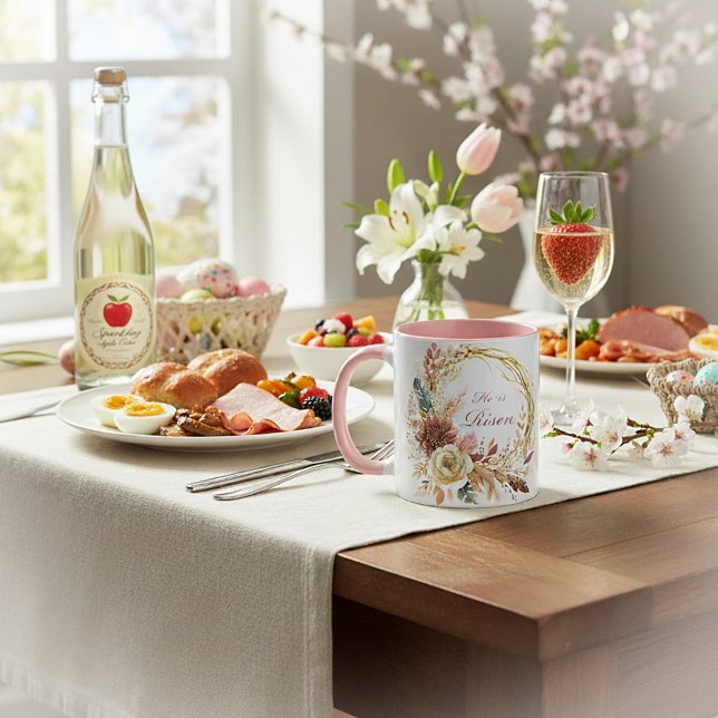 He is Risen boho floral wreath Easter Mug (Creator Uploaded)