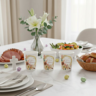 He is Risen boho floral wreath Easter Paper Cups