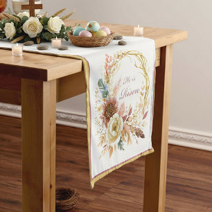 He is Risen boho floral wreath Easter Short Table Runner