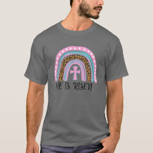 He Is Risen Boho Rainbow Christian Happy Easter Da T-Shirt