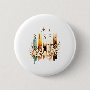 He Is Risen Christian Cross Jesus Bible Verse Happ 6 Cm Round Badge