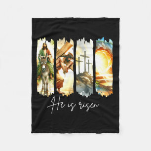 He Is Risen Christian Cross Jesus Bible Verse Happ Fleece Blanket