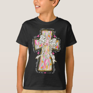 He Is Risen Christian Cross Jesus Coquette Bow Bun T-Shirt