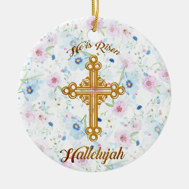 He is Risen Christian Easter Ceramic Tree Decoration (Front)