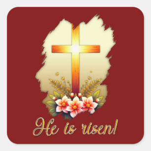 He Is Risen – Christian Easter Cross - Autocolante Square Sticker