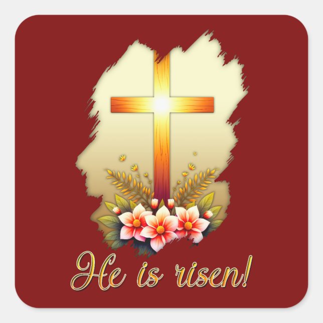 He Is Risen – Christian Easter Cross - Autocolante Square Sticker (Front)