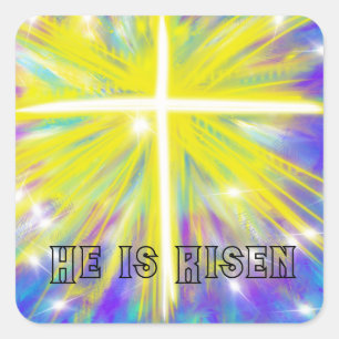 He is Risen Christian Easter Cross Square Sticker