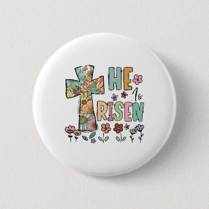 He Is Risen Christian Easter Flowers Jesus Religio 6 Cm Round Badge