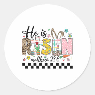 He Is Risen Christian Easter Rabbit Happy Easter W Classic Round Sticker