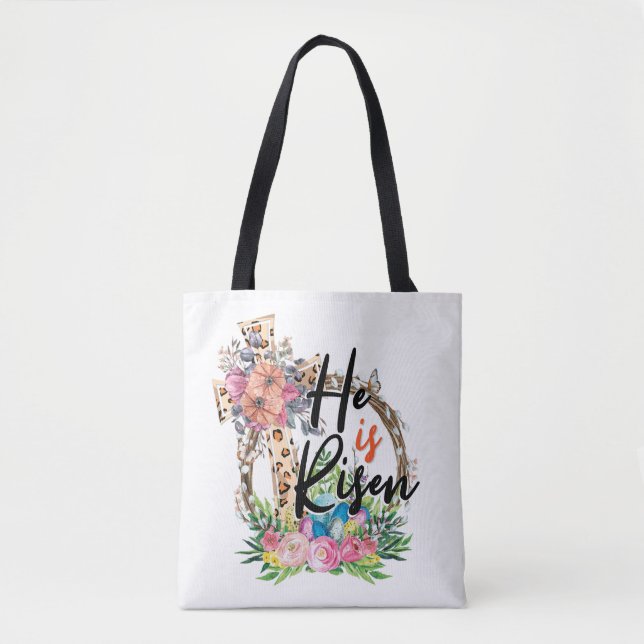 He is risen christian easter tote bag (Front)