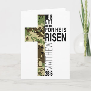 He Is Risen Christian Easter Verse Green Camo Cros Card
