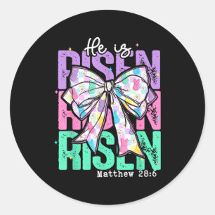 He Is Risen Christian Jesus Coquette Bow Bible Ver Classic Round Sticker