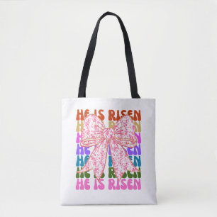 He is Risen, Croquette Bow Pink Floral Tote Bag