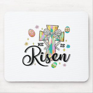 He Is Risen Cross Coquette Bow Eggs Christian East Mouse Pad