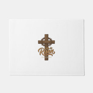 He Is Risen Cross Crown of Thorns Christian Shirt_ Doormat