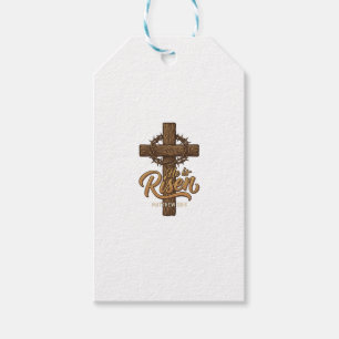 He Is Risen Cross Crown of Thorns Christian Shirt_ Gift Tags