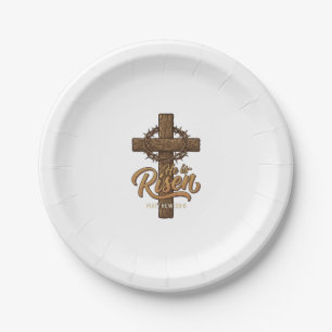 He Is Risen Cross Crown of Thorns Christian Shirt_ Paper Plate