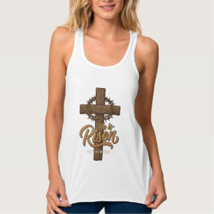 He Is Risen Cross Crown of Thorns Christian Shirt_ Singlet