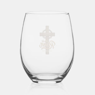 He Is Risen Cross Crown of Thorns Christian Shirt_ Stemless Wine Glass