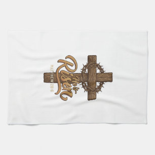 He Is Risen Cross Crown of Thorns Christian Shirt_ Tea Towel