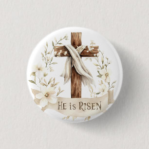 He is Risen Cross   Easter 3 Cm Round Badge