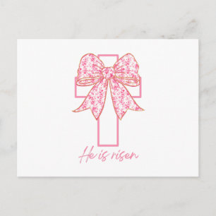 He Is Risen Cross Easter Floral Coquette Bow  Postcard